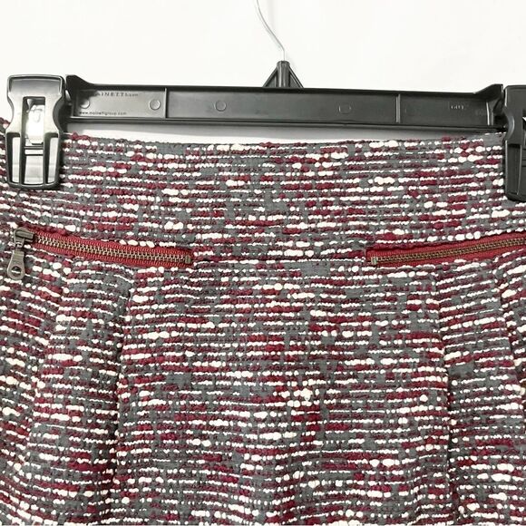 🟢LOFT Tweed Burgundy & Gray Mini Skirt Size 0P - Picture 4 of 7